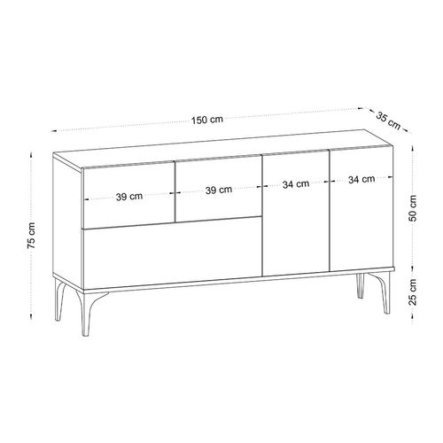 Nilo - Buffet Design 5 Portes Couleur Chêne – 150 Cm