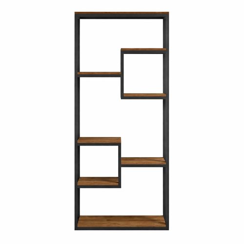 Lopa - Étagère Haute Style Industriel Noyer Et Noir - 182 Cm