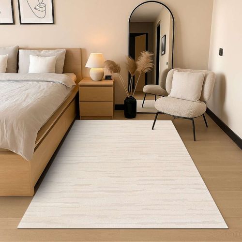 Tapis Salon Crème Moderne à Relief Doux Texturé 160x230