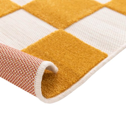 Tapis Salon Damier En Relief Moderne Jaune Écru 160x230