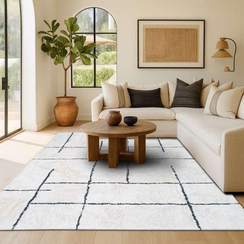Tapis Salon Lavable Berbère En Coton Écru 160x230 - Style Bohème