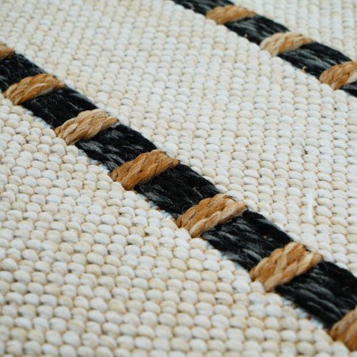 Tapis Salon Aspect Jute  Rayures Noires Blanches 160x230