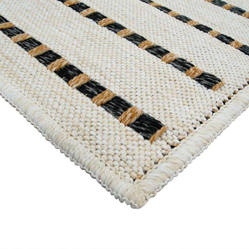 Tapis Salon Aspect Jute  Rayures Noires Blanches 160x230