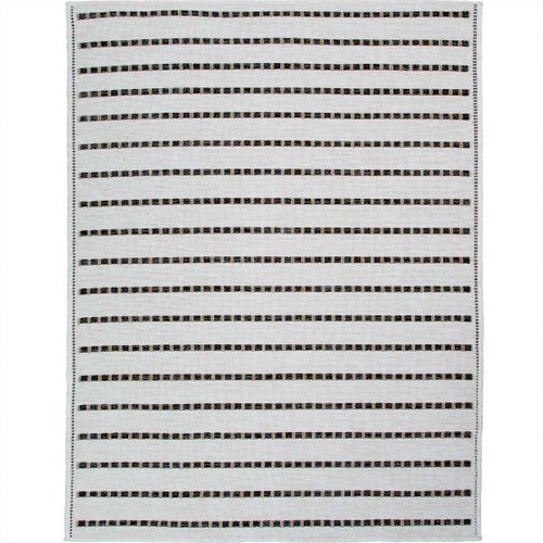 Tapis Salon Aspect Jute  Rayures Noires Blanches 160x230