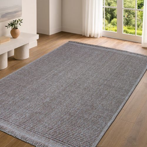 Tapis Salon Aspect Jute Motif Rayures Beige 160x230