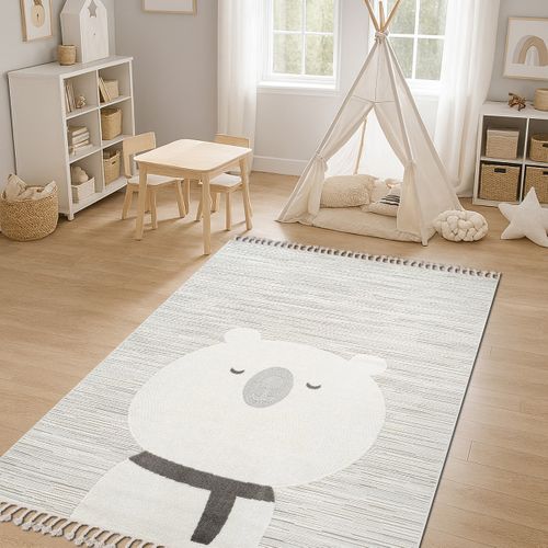 Tapis Salon Enfant Doux Texturé Ours Blanc 160x230