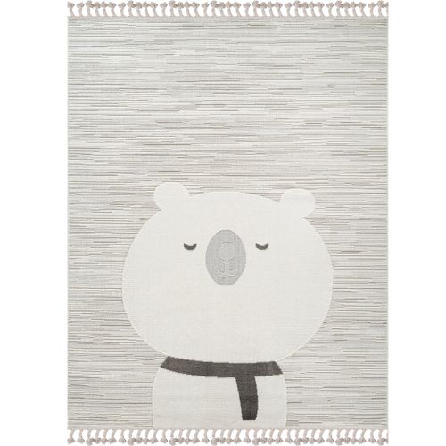 Tapis Salon Enfant Doux Texturé Ours Blanc 160x230