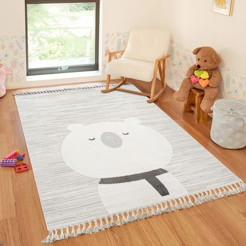 Tapis Salon Enfant Doux Texturé Ours Blanc 160x230