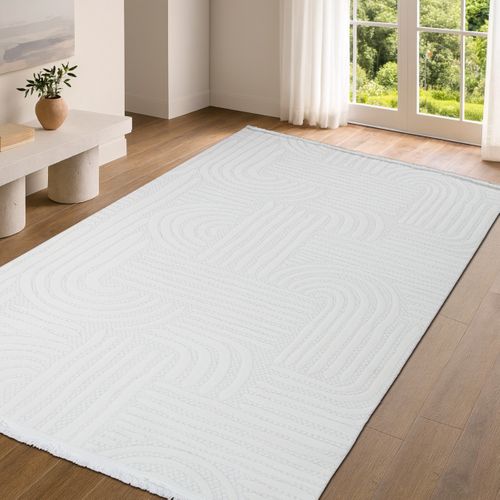 Tapis Salon Moderne Crème à Motifs Géométriques 160x230