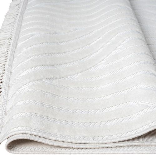 Tapis Salon à Relief Géométriques Moderne Blanc 160x230