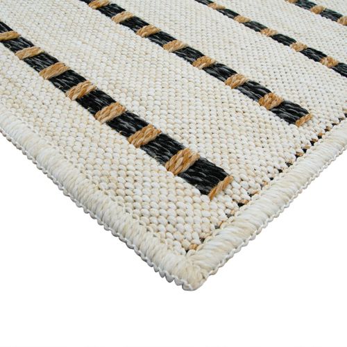 Tapis Salon Aspect Jute  Rayures Noires Blanches 190x290