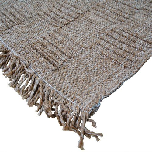 Tapis Salon Damier Aspect Jute Beige 190x290