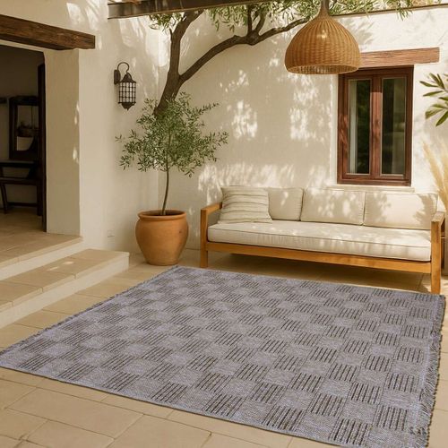 Tapis Salon Damier Aspect Jute Beige 190x290