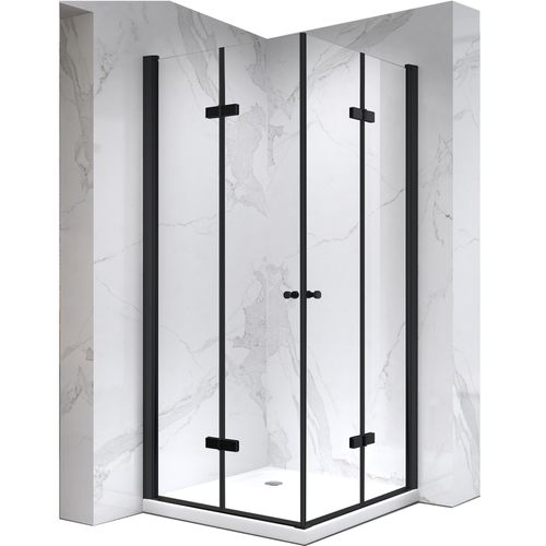 Cabine De Douche Noire 100x120 Cm Eliza-black H.190 Porte Pivotante Pliante Verre 6 Mm