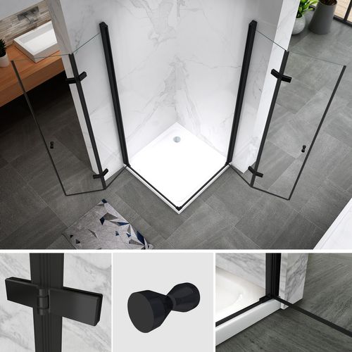 Cabine De Douche Noire 75x100 Cm Eliza-black H.190 Porte Pivotante Pliante Verre 6 Mm