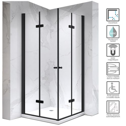 Cabine De Douche Noire 70x120 Cm Eliza-black H.190 Porte Pivotante Pliante Verre 6 Mm