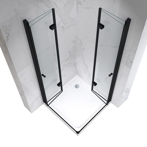 Cabine De Douche Noire 70x90 Cm Eliza-black H.190 Porte Pivotante Pliante Verre 6 Mm
