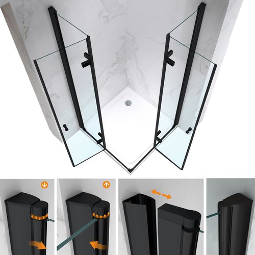 Cabine De Douche Noire 70x120 Cm Eliza-black H.180 Porte Pivotante Pliante Verre 6 Mm