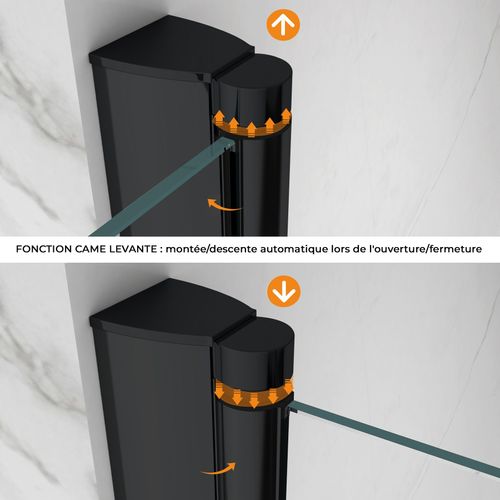 Cabine De Douche Noire 70x120 Cm Eliza-black H.180 Porte Pivotante Pliante Verre 6 Mm
