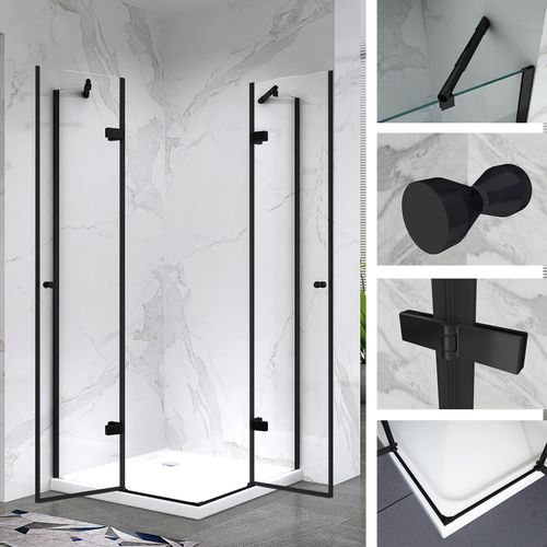 Cabine De Douche H190 70x70cm Verre Transparent Profilés Noir Maya-black (sans Receveur)