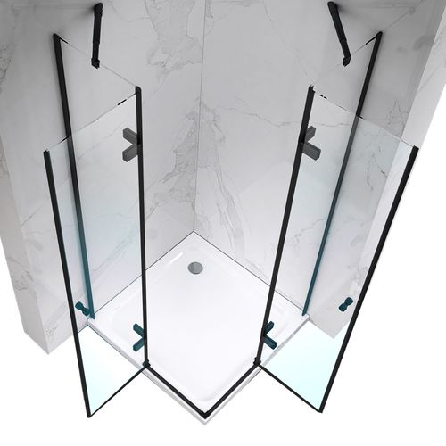 Cabine De Douche H180 90x90cm Verre Transparent Profilés Noir Maya-black (sans Receveur)