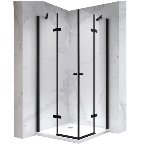 Cabine De Douche H180 90x90cm Verre Transparent Profilés Noir Maya-black (sans Receveur)
