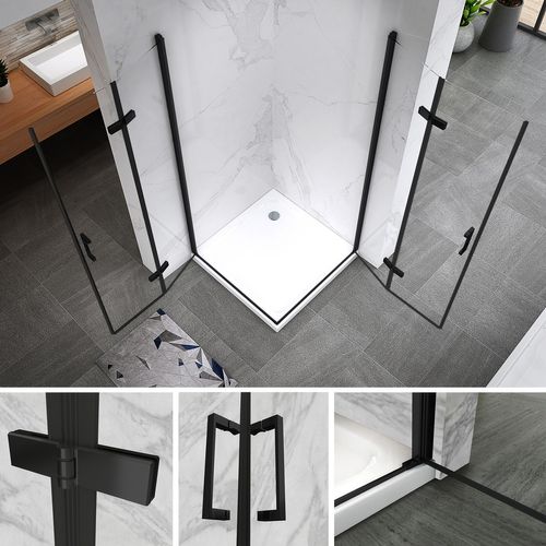 Cabine De Douche H190 70x90cm, 2 Portes Pliantes Pivotantes Atéa-black (sans Receveur)