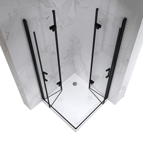 Cabine De Douche H180 85x90cm, 2 Portes Pliantes Pivotantes Atéa-black (sans Receveur)