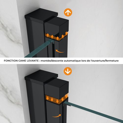 Cabine De Douche H180 80x80cm, 2 Portes Pliantes Pivotantes Atéa-black (sans Receveur)