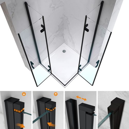 Cabine De Douche H180 75x100cm, 2 Portes Pliantes Pivotantes Atéa-black (sans Receveur)