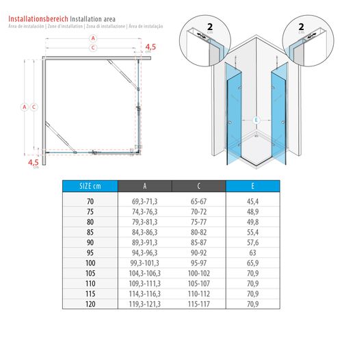 Cabine De Douche H190 80x100cm +receveur Verre Transparent Profilés Noir Maya-black