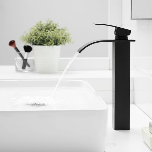 Robinet Mitigeur Haut Bec Cascade Tibre Noir Chromé