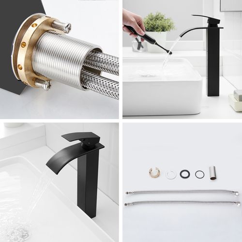 Robinet Mitigeur Haut Bec Cascade Tibre Noir Chromé