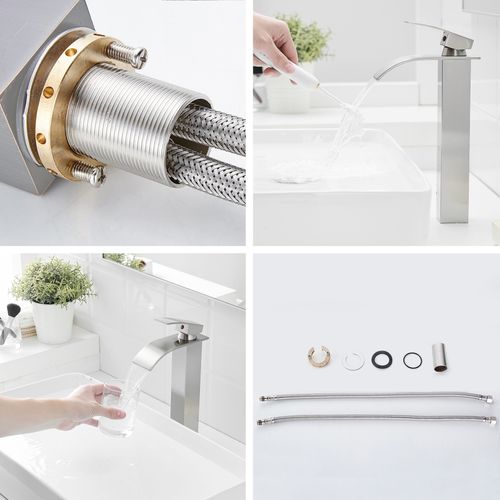 Robinet Mitigeur Haut Bec Cascade Tibre XL Chrome Brossé Gris