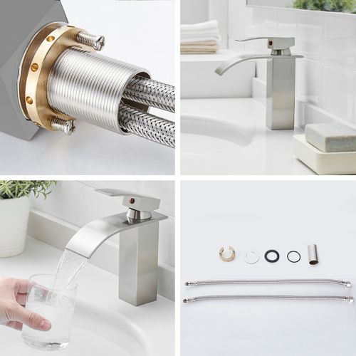 Robinet Mitigeur Bec Cascade Tibre Chrome Brossé Gris