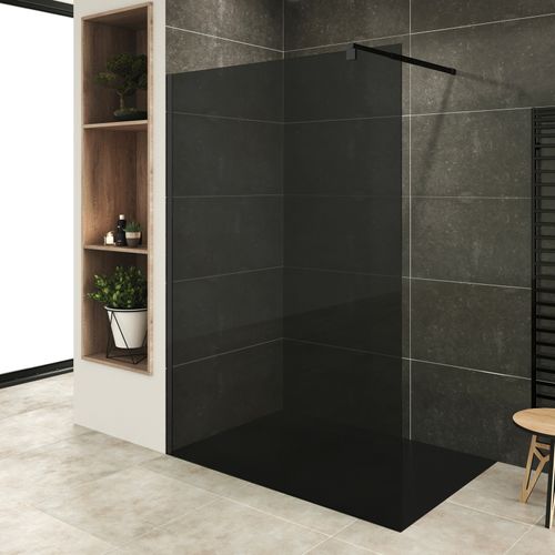 Paroi De Douche 80 X 200 Cm Verre 10mm Teinte Fumé, Profilés Noirs Roma-black