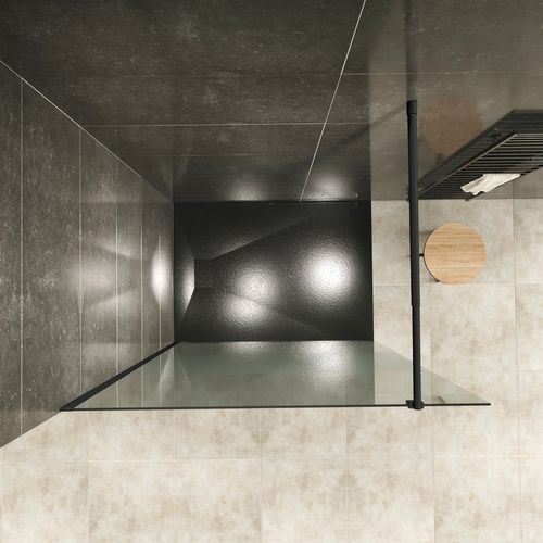 Paroi De Douche 170 X 200 Cm Verre 10mm Centre-opaque, Profilés Noirs Roma-black