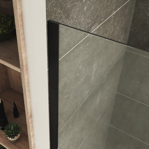 Paroi De Douche 140 X 200 Cm Verre 10mm Centre-opaque, Profilés Noirs Roma-black