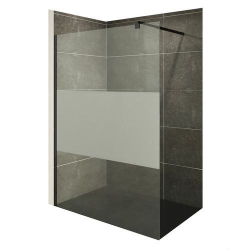 Paroi De Douche 120 X 200 Cm Verre 10mm Centre-opaque, Profilés Noirs Roma-black