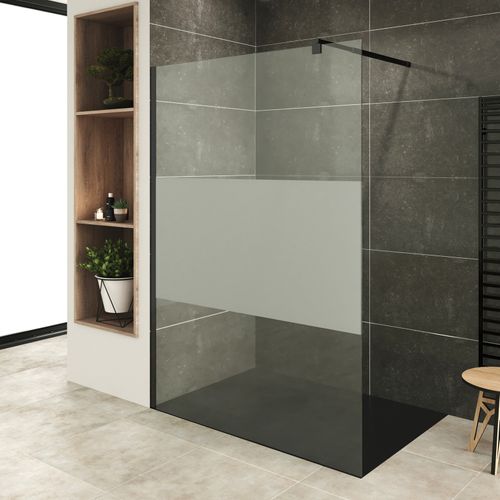 Paroi De Douche 70 X 200 Cm Verre 10mm Centre-opaque, Profilés Noirs Roma-black