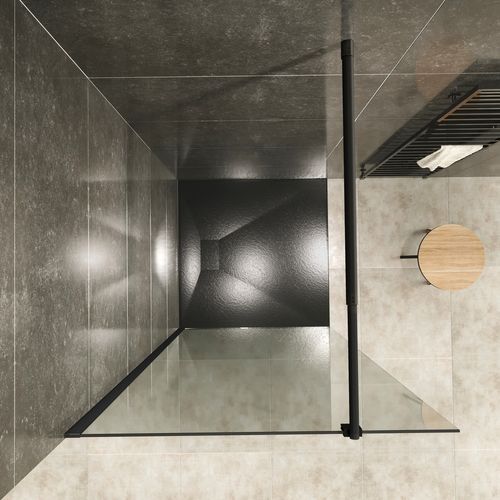 Paroi De Douche 140 X 200 Cm Verre 10mm Transparent, Profilés Noirs Roma-black