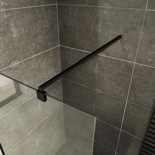 Paroi De Douche 140 X 200 Cm Verre 10mm Transparent, Profilés Noirs Roma-black