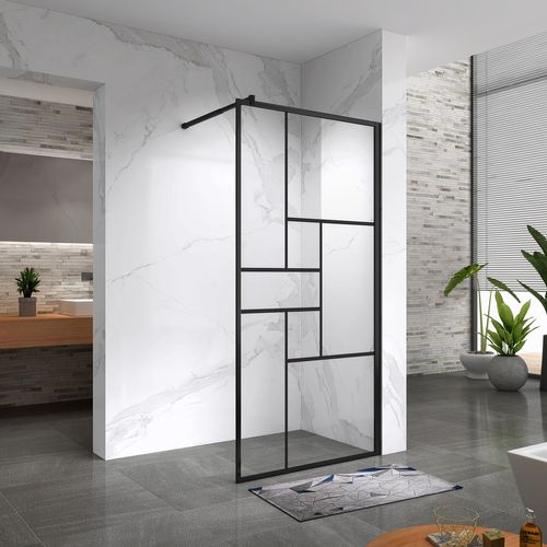 Paroi Douche Italienne Inea 120x200 Cm Verre Sérigraphié 8mm, Atelier Noir, Transparent