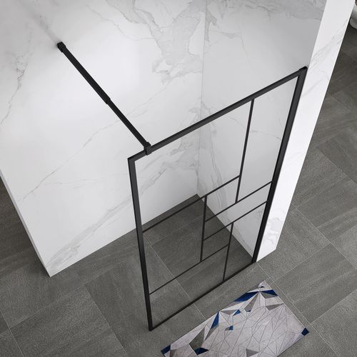 Paroi Douche Italienne Inea 100x200 Cm Verre Sérigraphié 8mm, Atelier Noir, Transparent