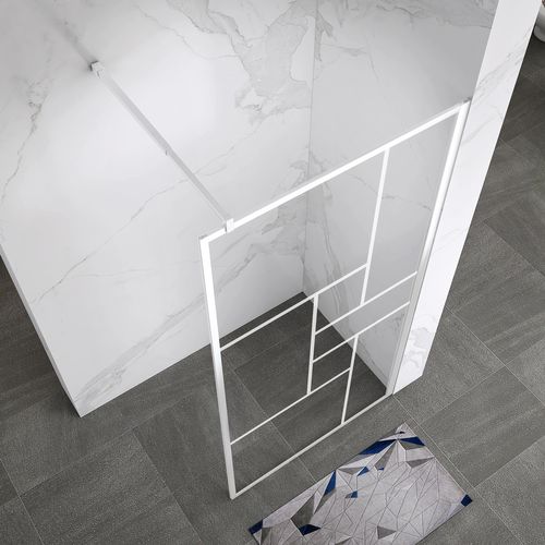 Paroi Douche Italienne Inea 110x200 Cm Verre Sérigraphié 8mm, Atelier Blanc, Transparent