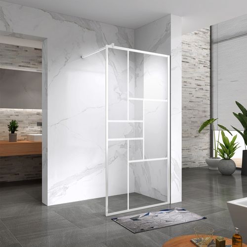 Paroi Douche Italienne Inea 80x200 Cm Verre Sérigraphié 8mm, Atelier Blanc, Transparent