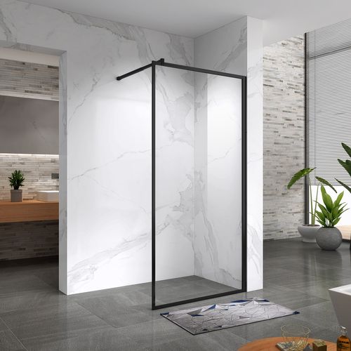 Paroi Douche Italienne Lucia 140x200 Cm Verre 8mm, Transparent Anticalcaire, Noir