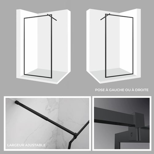 Paroi Douche Italienne Lucia 120x200 Cm Verre 8mm, Transparent Anticalcaire, Noir