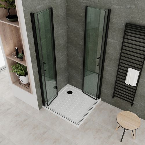 Cabine De Douche Noire 100x100 Cm H.190 Portes Pivotantes Verre 6mm Transparent - Sofia-black