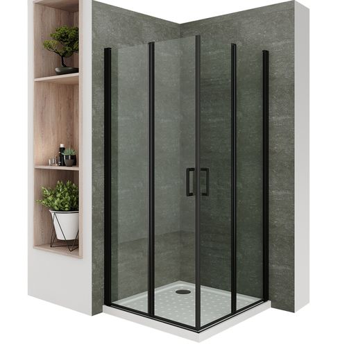 Cabine De Douche Noire 75x75 Cm H.190 Portes Pivotantes Verre 6mm Transparent - Sofia-black